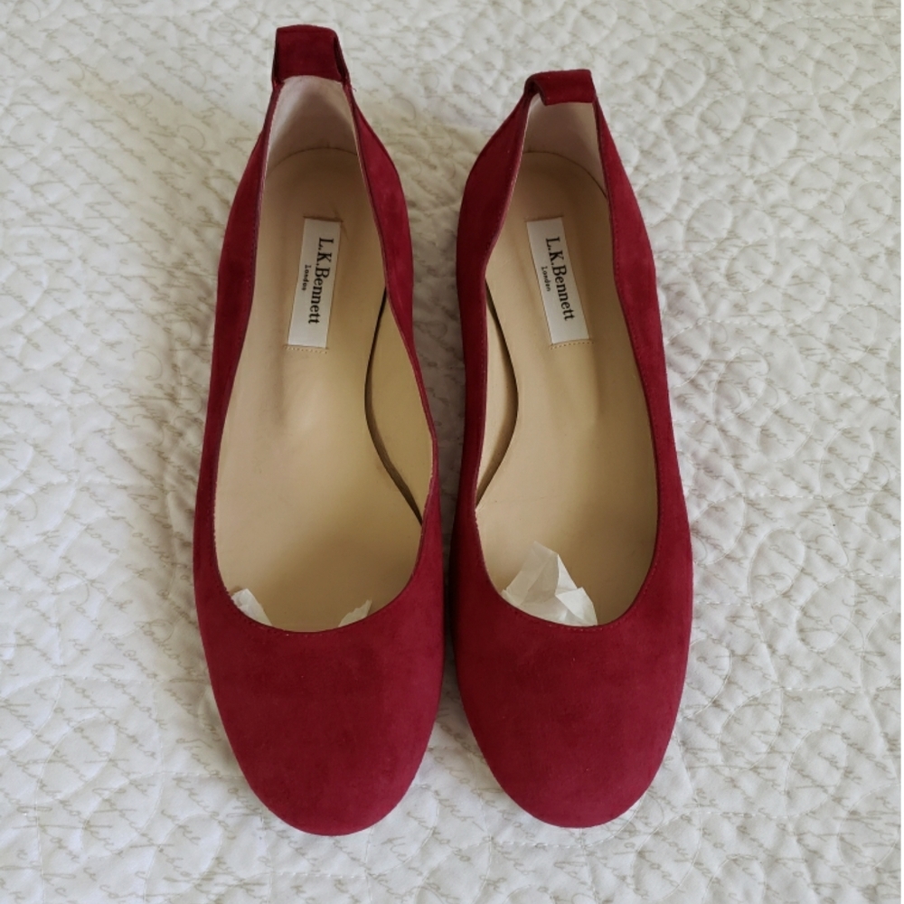 L.K.Bennett ruby red MADDY suede ballet flats 36.5